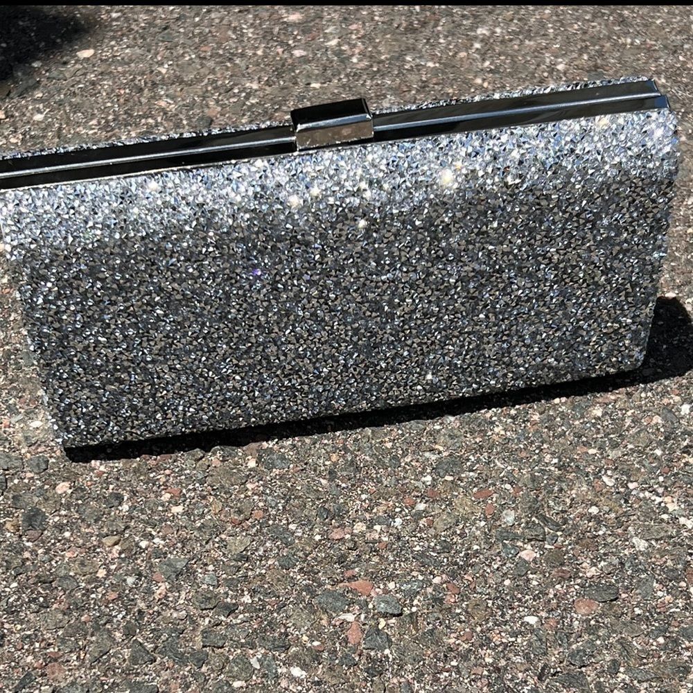 Silver Crystal Purse with Crystals on Front and Back & two detachable chains - Picture 3 of 9